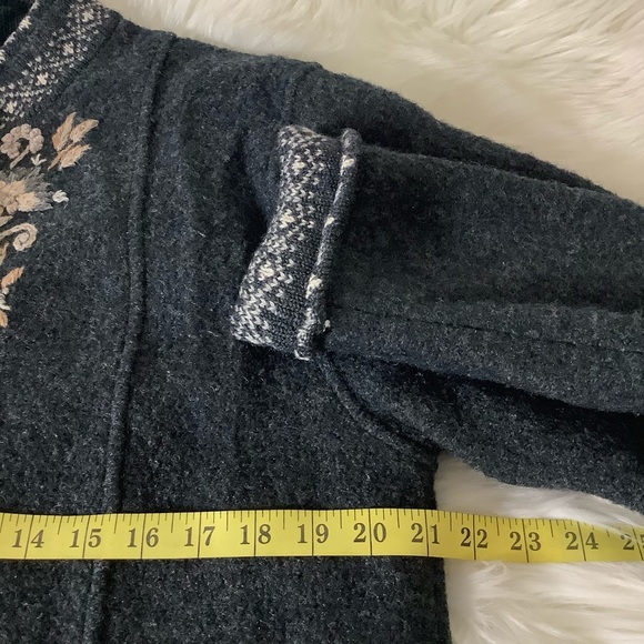 Icelandic Design 100% Wool Full Zip Fair Isle Floral Embroidered Jacket Womens M - Picture 12 of 13